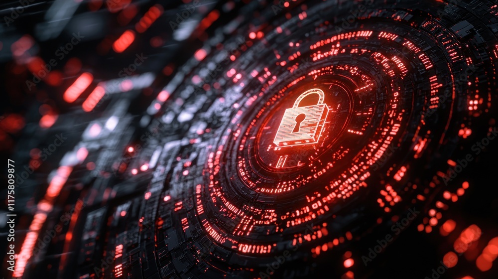 Obraz premium Cybersecurity: Digital Fortress, Data Protection, Network Security, Red Alert, System Encryption, Firewall, Digital Lock, Data Privacy, Secure Access, Cyber Defense