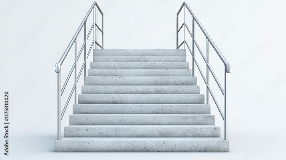 Concrete stairs with metal railings leading upwards. Concrete stairs with metal railings leading upwards.