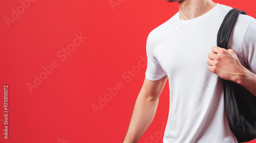 White T-Shirt Mockup on Solid Background with Copy Space – Studio Portrait