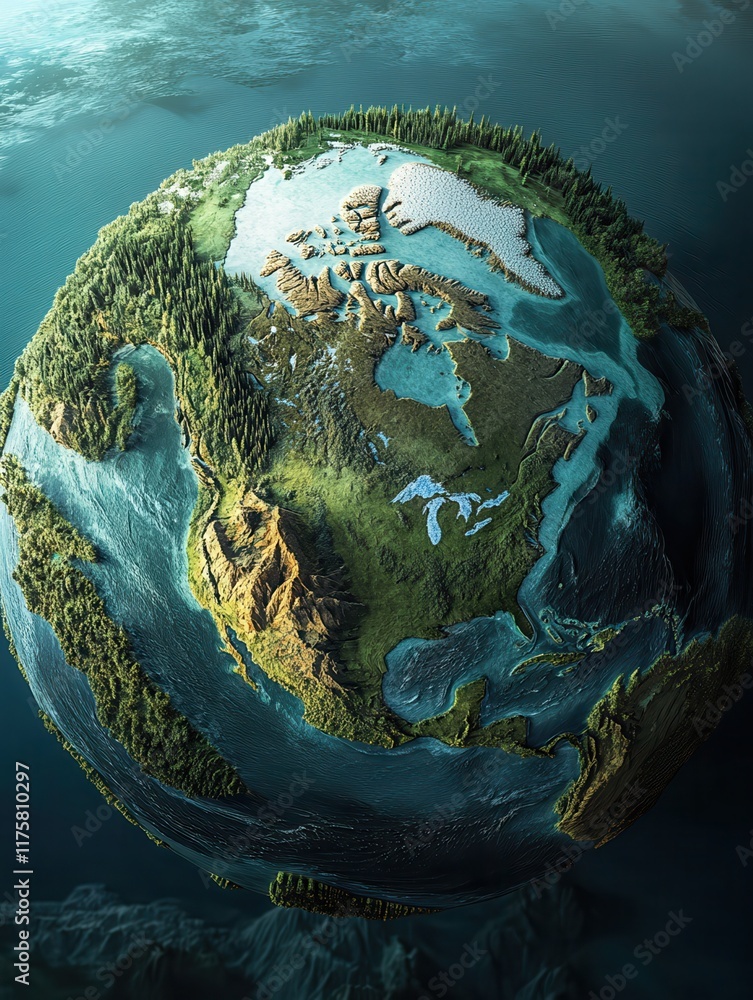 Fototapeta premium Digital Earth with Illuminated North America Continent