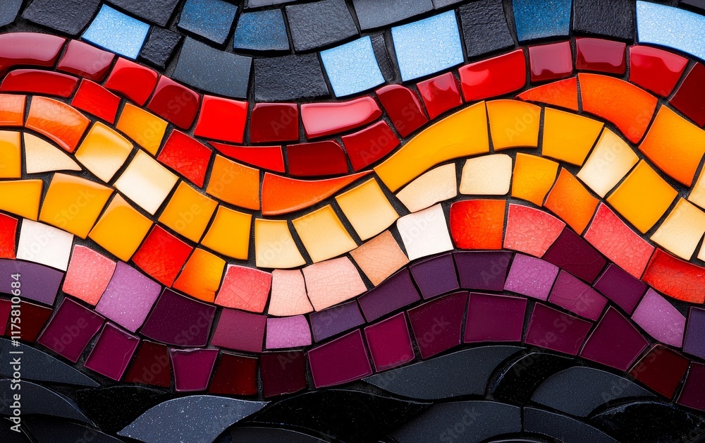Fototapeta premium Abstract Colorful Mosaic Tile Pattern Warm Hues Wave Design Background Texture