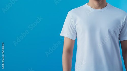 White T-Shirt Mockup on Solid Background with Copy Space – Studio Portrait