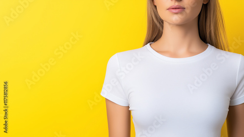 White T-Shirt Mockup on Solid Background with Copy Space – Studio Portrait