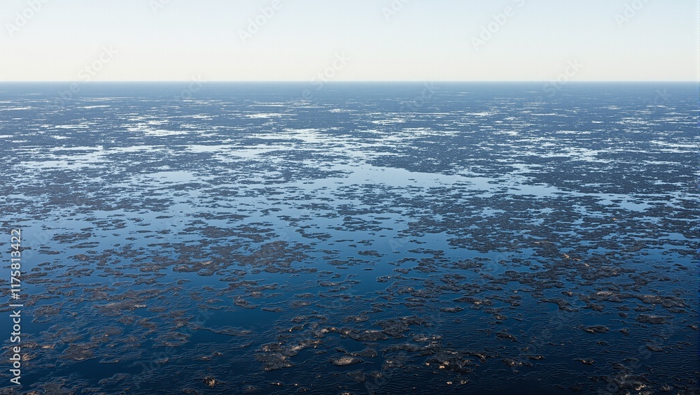 Fototapeta premium Devastating aerial view of massive ocean oil spill