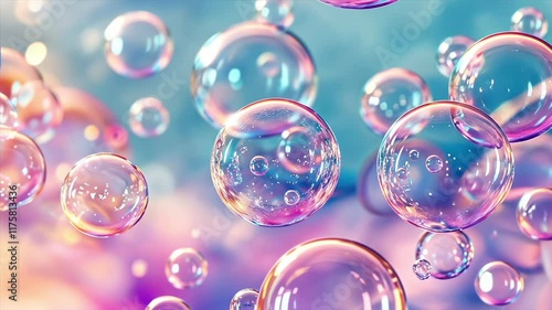 Soap bubbles floating on a pastel gradient background, ideal for children's entertainment, party invitations, and creative marketing designs