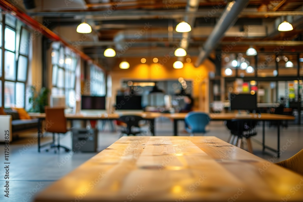 Empty wooden desk in a modern, bright office space. Empty wooden desk in a modern, bright office space.