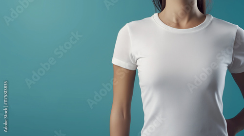 White T-Shirt Mockup on Solid Background with Copy Space – Studio Portrait