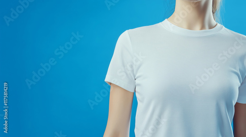 White T-Shirt Mockup on Solid Background with Copy Space – Studio Portrait