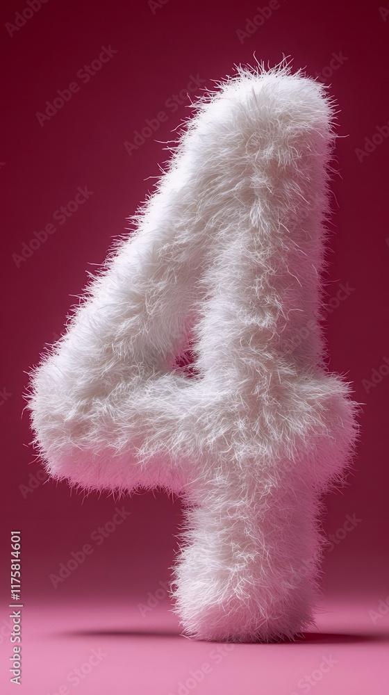 pink number made of fluff, hair, or plush pink number made of fluff, hair, or plush