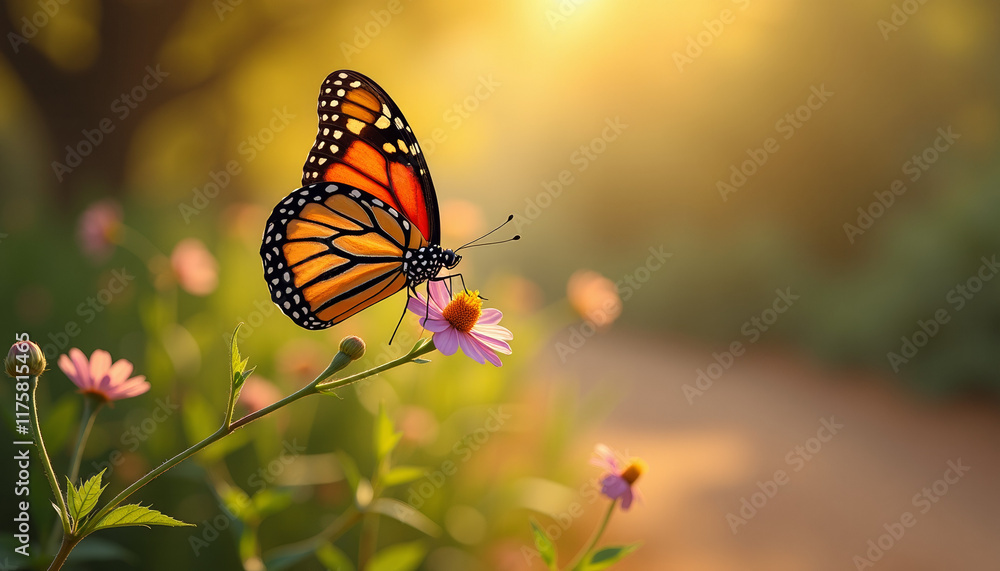 Obraz premium Monarch Butterfly on a Flower in Sunlight