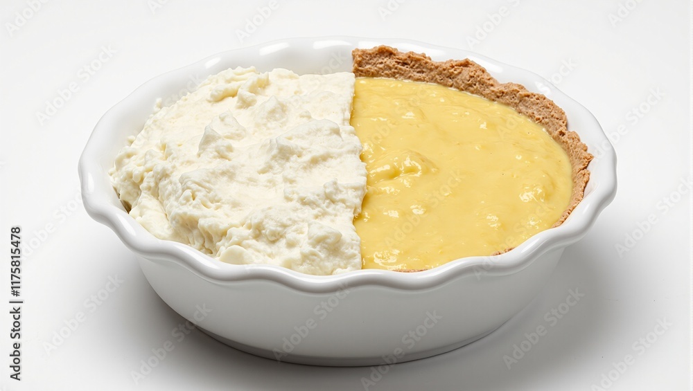 Contrasting lemon meringue pie and mashed potatoes on neutral background Contrasting lemon meringue pie and mashed potatoes on neutral background