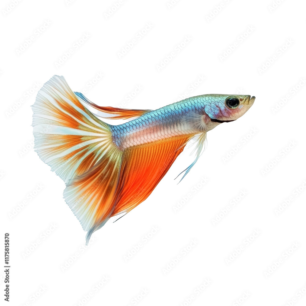 Fototapeta premium Beautiful guppy swimming gracefully against a transparent background in stunning detail, Beautiful Guppy Isolated on transparent background