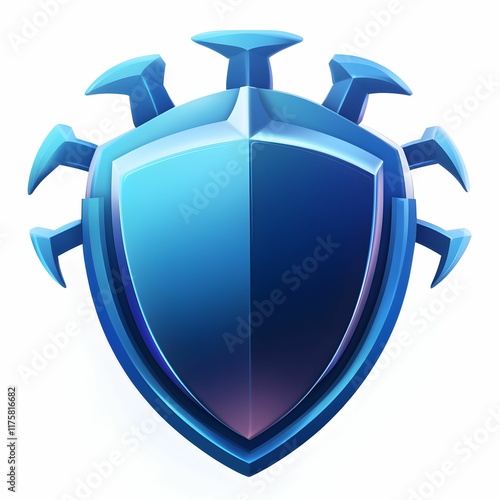 Shield design with stylized elements representing protection and security in a blue color scheme photo