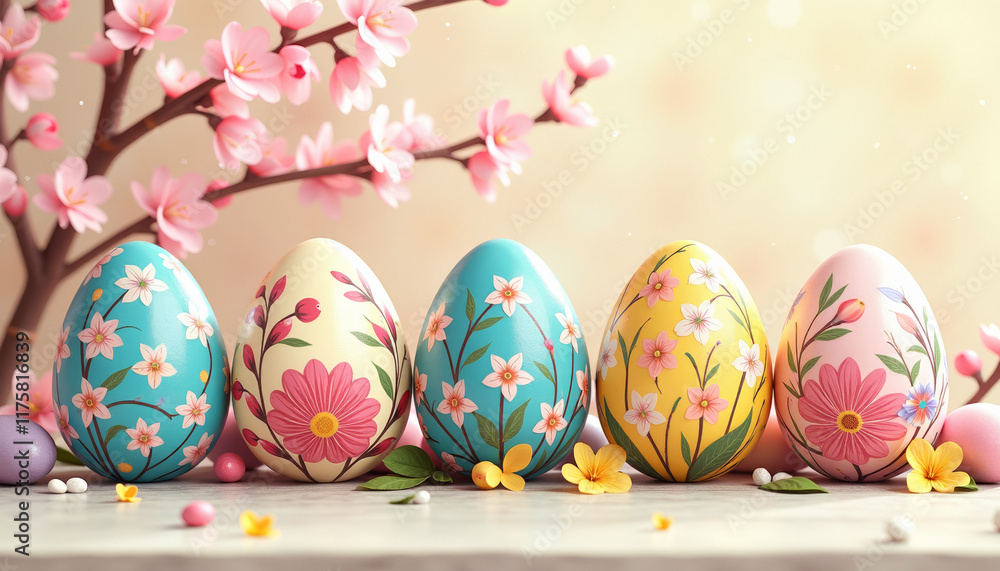 Fototapeta premium Vibrant Easter Eggs Decorated with Delicate Flowers