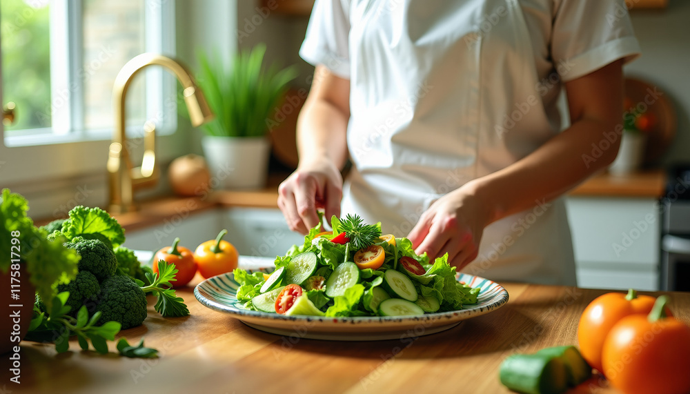 Fresh Vegetable Salad Preparation in a Kitchen Fresh Vegetable Salad Preparation in a Kitchen