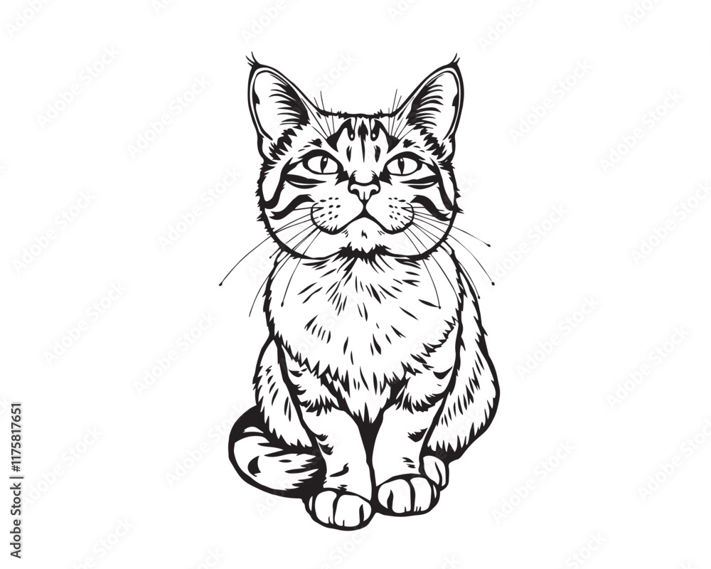 A black and white coloring page depicting a Cat pattern with bold lines and a clean line art style against a white background, Vector illustration. A black and white coloring page depicting a Cat pattern with bold lines and a clean line art style against a white background, Vector illustration.