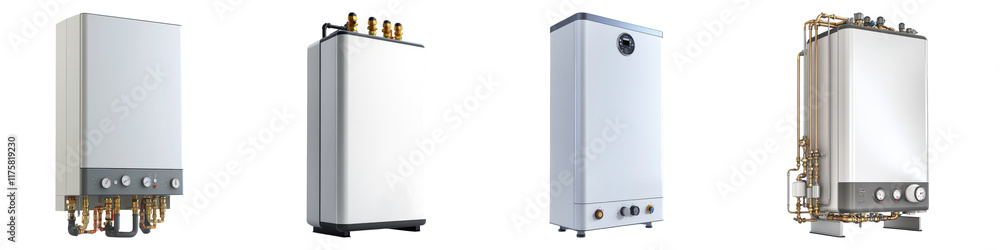 Combi boiler isolated on transparent background, Set of Combi boiler isolated on transparent background, Set of