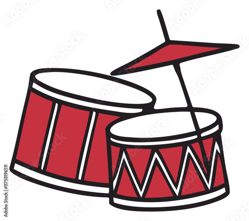 Red Drum Set Vector Design with Cymbal Illustration
