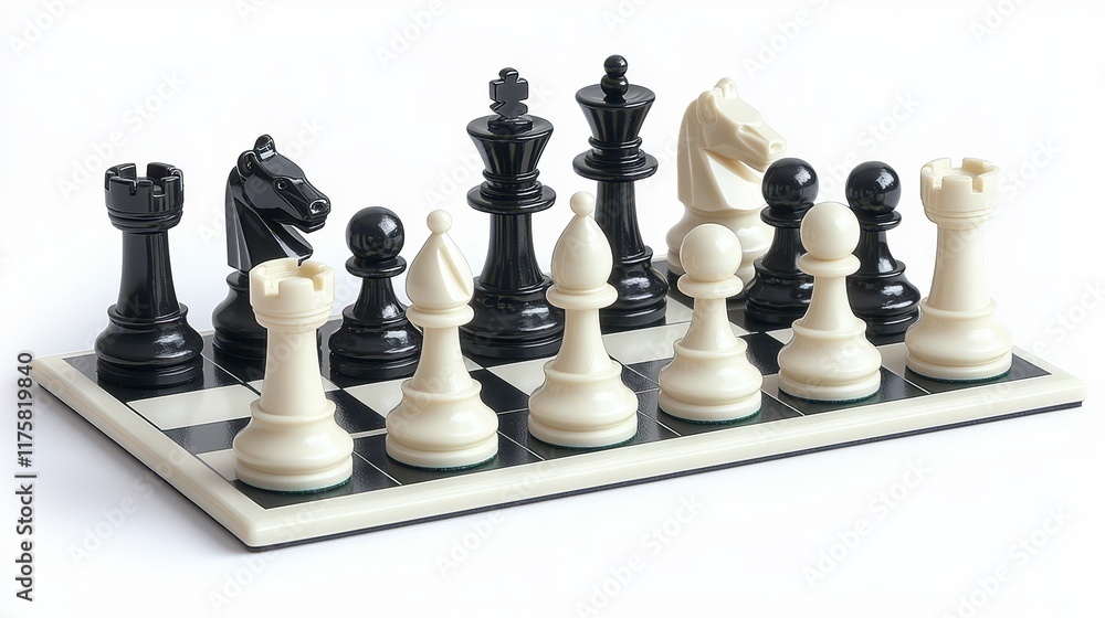 Chess pieces arranged on a board, ready for a game. Chess pieces arranged on a board, ready for a game.