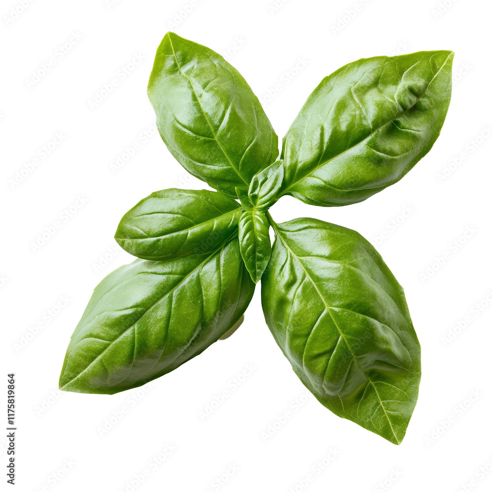Fototapeta premium Fresh basil leaves isolated on a transparent background for culinary use and garnishing, basil leaves isolated on transparent background