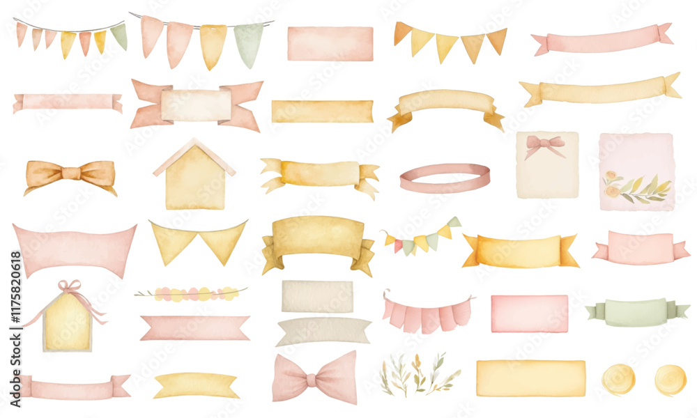 Ribbon, banner, scroll, label, flag baby wedding party vector set. Isolated on transparent background Ribbon, banner, scroll, label, flag baby wedding party vector set. Isolated on transparent background
