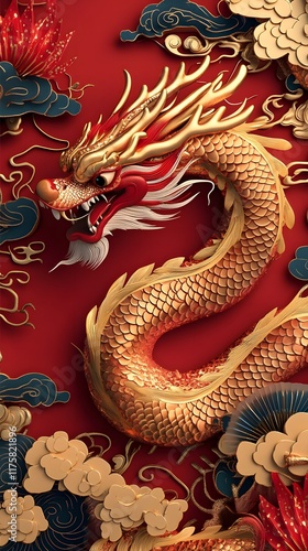 Wallpaper Mural Snake and dragon fusion Chinese New Year 2025 banner with a fusion of dragon and snake imagery, traditional red and gold design, festive atmosphere. Torontodigital.ca
