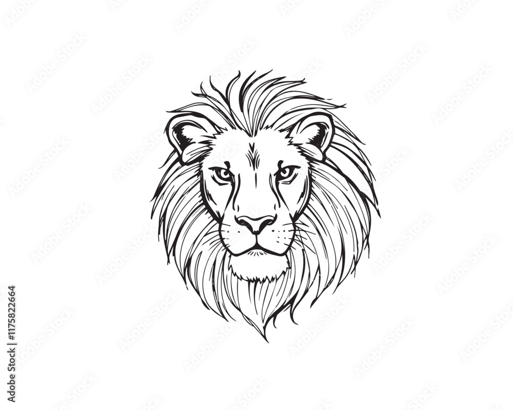 A black and white coloring page depicting a lion pattern with bold lines and a clean line art style against a white background, Vector illustration. A black and white coloring page depicting a lion pattern with bold lines and a clean line art style against a white background, Vector illustration.
