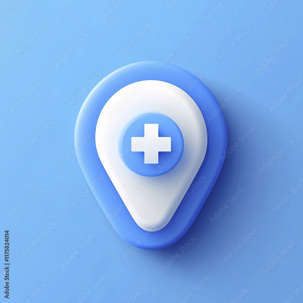 3D location marker icon with medical cross. 3D location marker icon with medical cross.