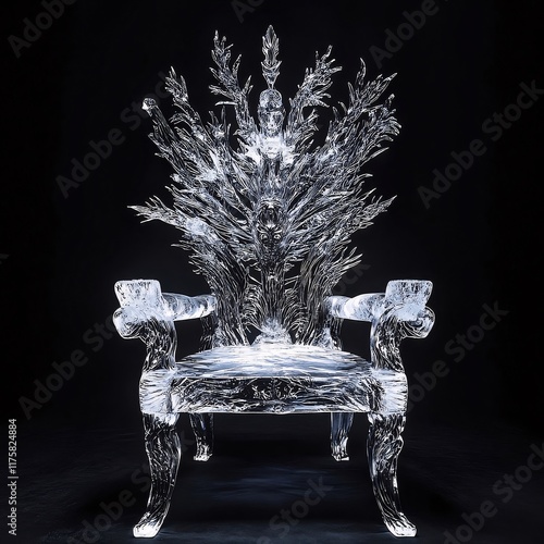 Crystal throne chair, fantasy design, dark background. photo