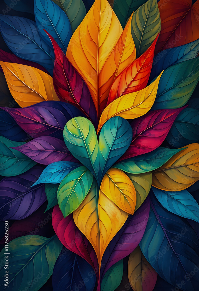 custom made wallpaper toronto digitalColorful leafy abstraction with heart shape in center for nature inspired beauty and art enthusiasts, with white tones