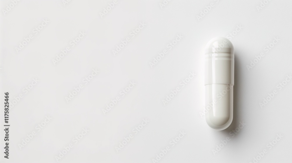 Single Mixed Color Capsule on White Background with Text Space, Reflective Surface Single Mixed Color Capsule on White Background with Text Space, Reflective Surface