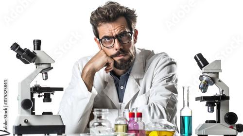 The mysterious doctor scientist whose research leaves questions unanswered isolated on transparent background photo