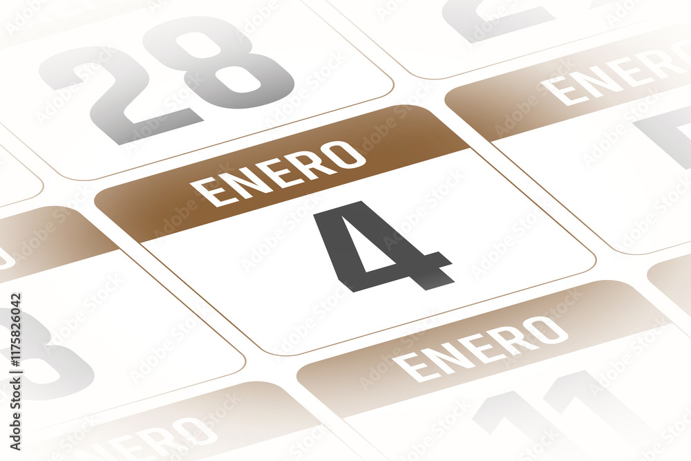 Fototapeta premium 4 de Enero ilustracion del dia calendario Espanol