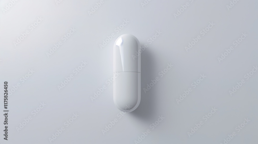 Single Mixed Color Capsule on White Background with Text Space, Reflective Surface Single Mixed Color Capsule on White Background with Text Space, Reflective Surface
