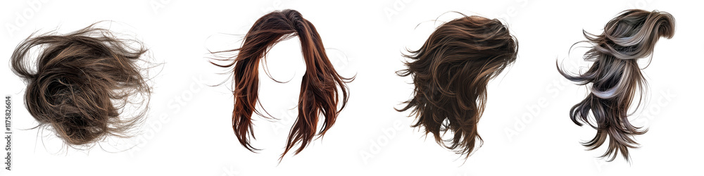 Damaged hair isolated on transparent background, Set of Damaged hair isolated on transparent background, Set of