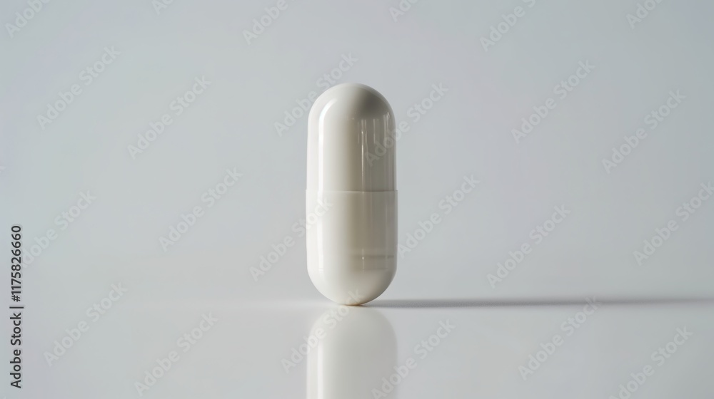 Single Mixed Color Capsule on White Background with Text Space, Reflective Surface Single Mixed Color Capsule on White Background with Text Space, Reflective Surface