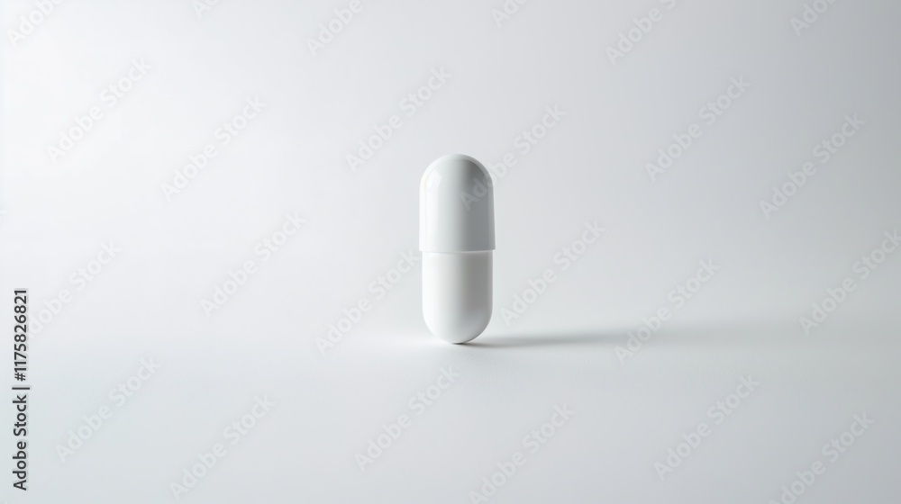 Single Mixed Color Capsule on White Background with Text Space, Reflective Surface Single Mixed Color Capsule on White Background with Text Space, Reflective Surface