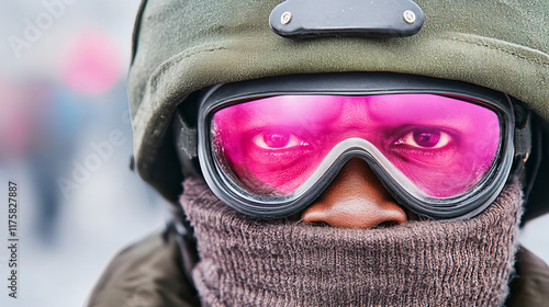 Close-up view of protestor's face during intense riot conditions reveals emotions and atmosphere of dissent