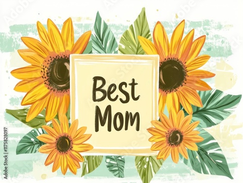 Wallpaper Mural Best Mom card with sunflowers and leaves. Torontodigital.ca