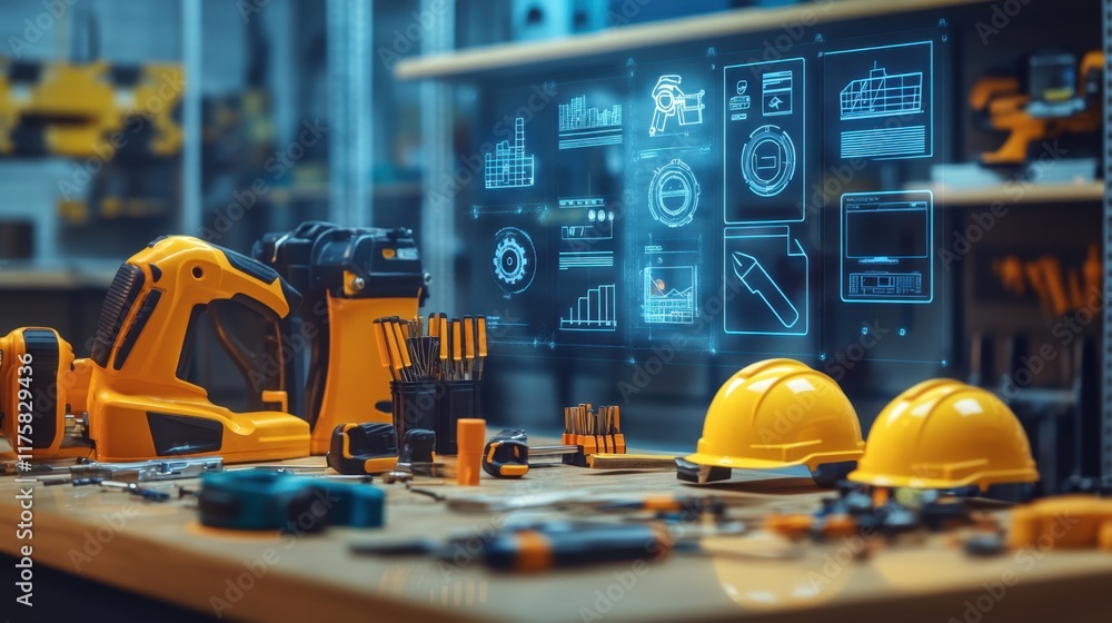 Fototapeta premium Augmented Reality Tools on Workbench for Safety Management