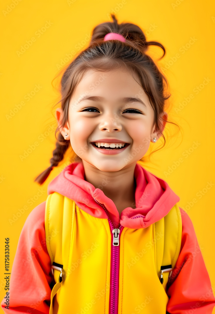 Happy ultra beauty girl, who is smiling and laughing, wearing bright outdoor clothes. Bright solid background, craft clay, with white tones Happy ultra beauty girl, who is smiling and laughing, wearing bright outdoor clothes. Bright solid background, craft clay, with white tones