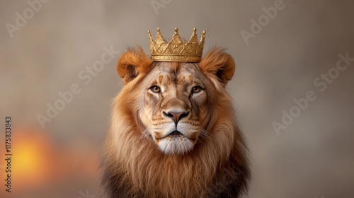 Majestic Lion King Gold Crown Portrait, Close-up Composition, Royal Concept, Animal Photography Lion, King photo