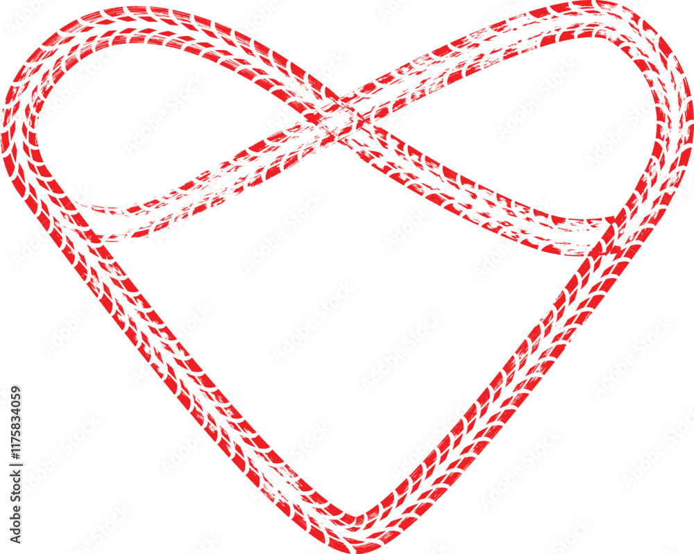 Fototapeta premium Tire tracks in infinity form. One line endless love .Car thread silhouette. Vector illustration.