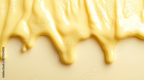 Abstract Yellow Liquid Dripping Background, Close-up Texture, Fluid Flow Concept Keywords Cream, Custard