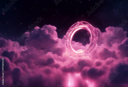 illuminated render ring night 3d cloud abstract sky neon dark light glowing geometr photo