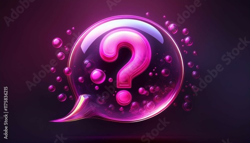 pink question mark in a bubble on a dark background ask fuchsia digital illustration art 3d faq photo