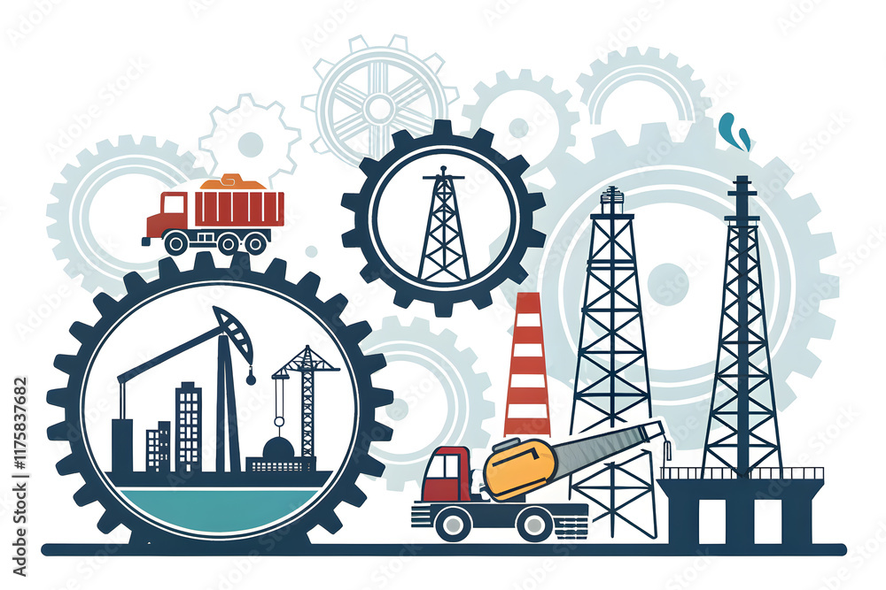 Obraz premium Industrial Oil Extraction and Construction with Machinery Graphics