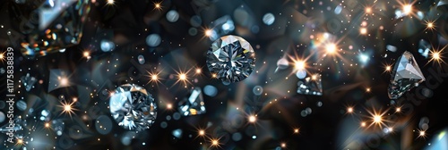 Sparkling diamonds with a side effect on a black background create a luxurious and elegant concept.