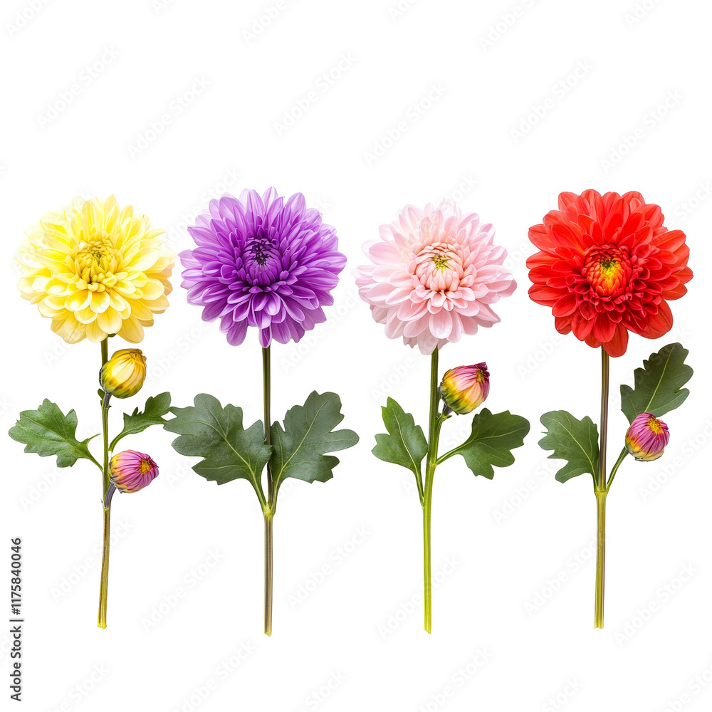 Colorful row of chrysanthemum flowers showcasing vibrant hues and unique shapes in a minimalist arrangement, row of colorful chrysanthemum flowersfile of isolated object on transparent background Colorful row of chrysanthemum flowers showcasing vibrant hues and unique shapes in a minimalist arrangement, row of colorful chrysanthemum flowersfile of isolated object on transparent background