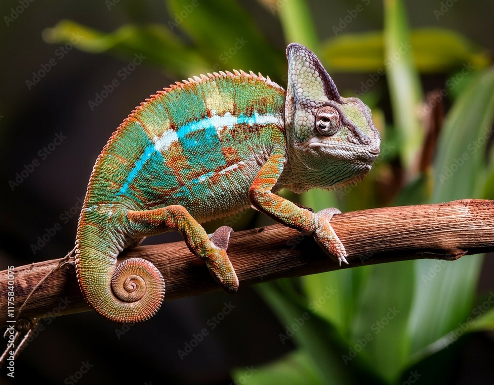 a curious chameleon clings to a branch looking at the camera a curious chameleon clings to a branch looking at the camera